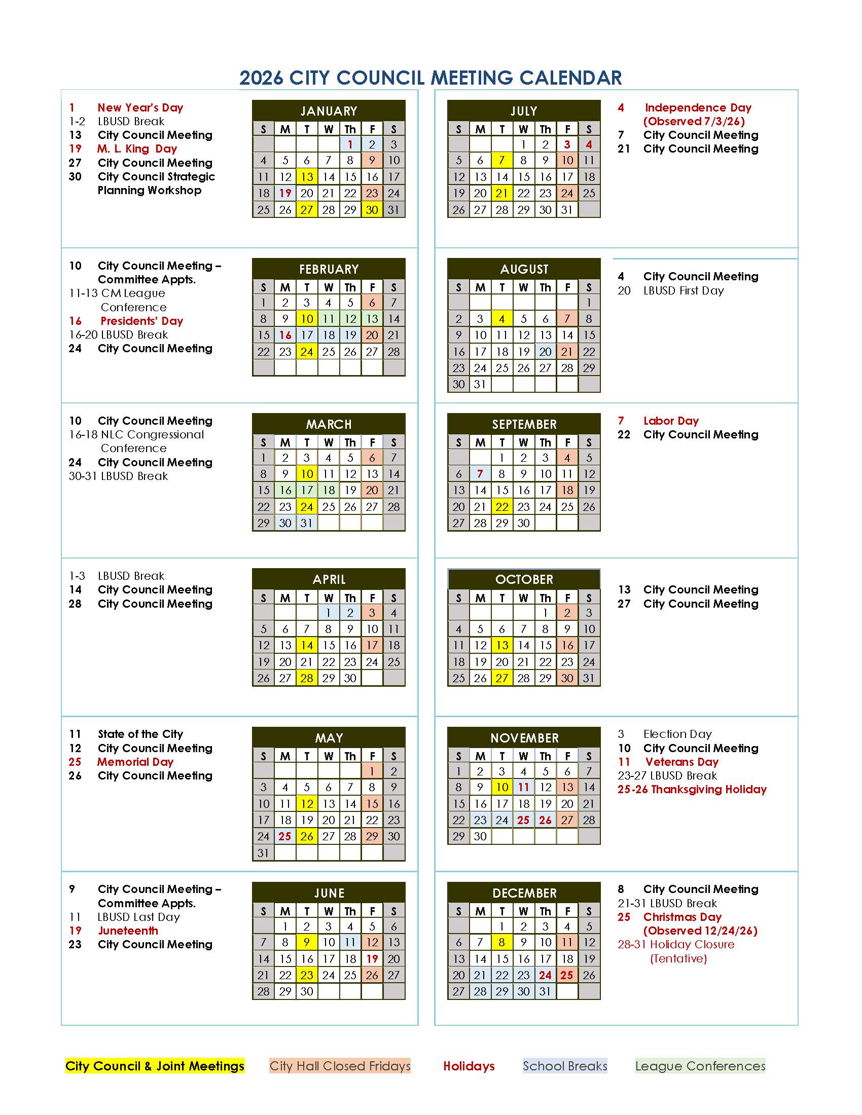 2026 Council Calendar